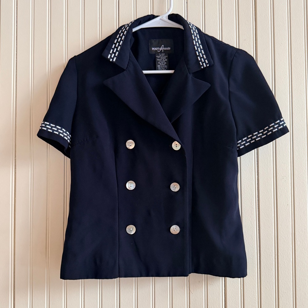 Positive Attitude Petite‎ Navy Blue Double Breasted Blazer Size 4